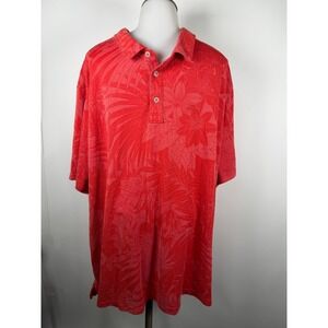 Tommy Bahama Mens 2XL Red Tropical Floral Tencel Blend Polo Shirt Short Sleeve